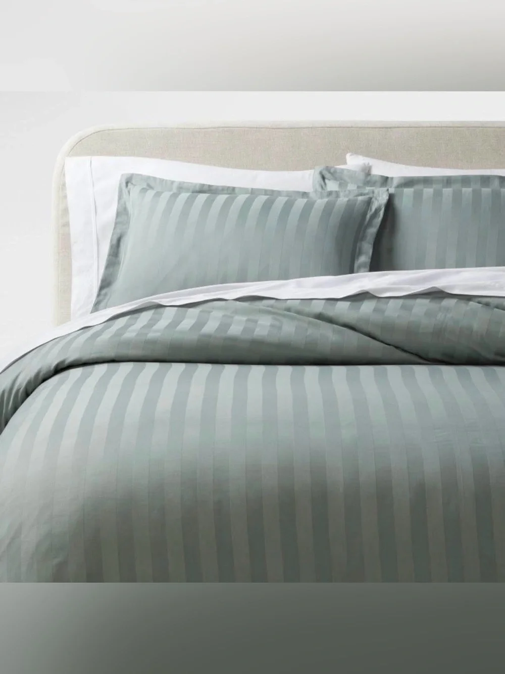 3pc King Luxe striped damask duvet cover and sham set light teal green